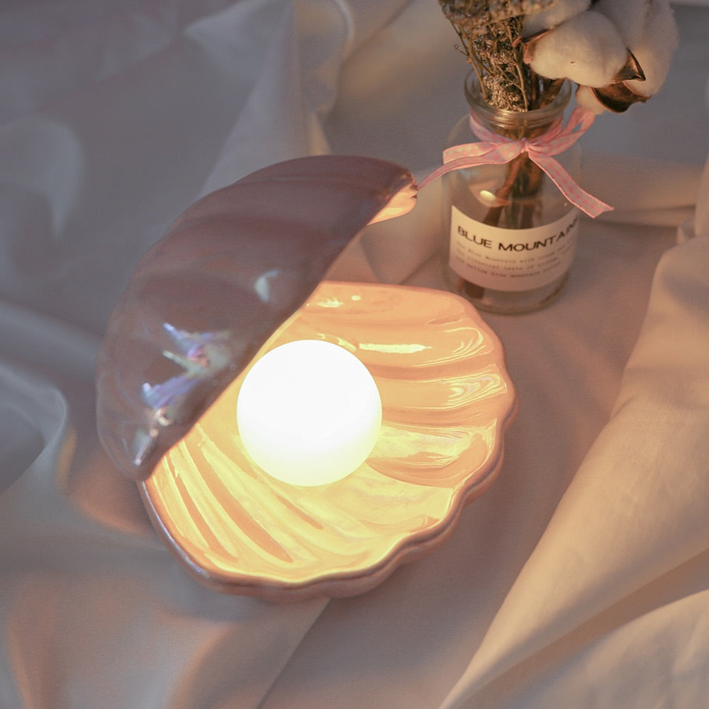 Hand-Painted Ceramic Shell Pearl Night Light