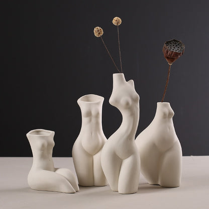 White Ceramic Female Body Art Vase Decorative Handmade Flower Vase Filler Table Figurine Ornaments Nordic Home Living Room Decor