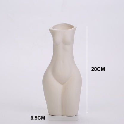 White Ceramic Female Body Art Vase Decorative Handmade Flower Vase Filler Table Figurine Ornaments Nordic Home Living Room Decor